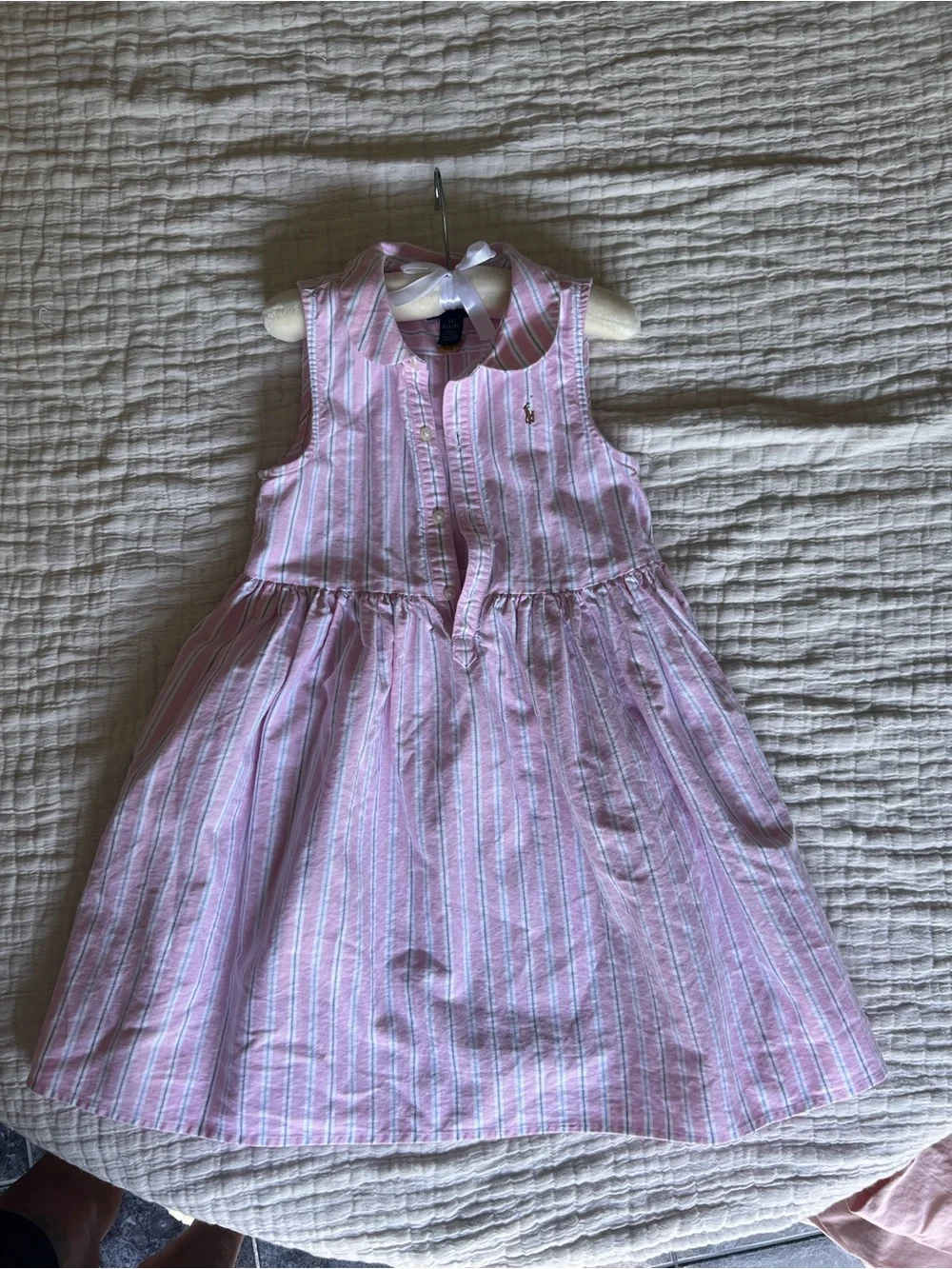 Ralph Lauren Pink and White Striped Sleeveless Cotton Dress